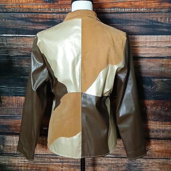 RAVE Vintage Jacket M Patchwork Vegan Faux Leather Lined Button Front - Picture 3 of 13